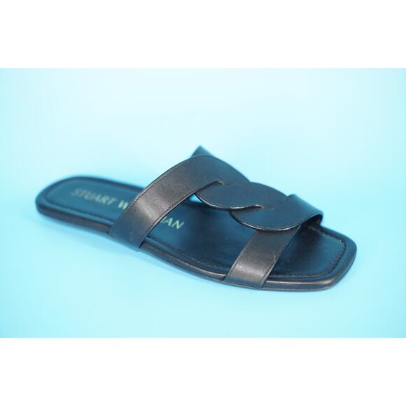 Stuart Weitzman Ibiza Black Leather Criss Cross flat Sandals Size 7 New $225 - Picture 1 of 11